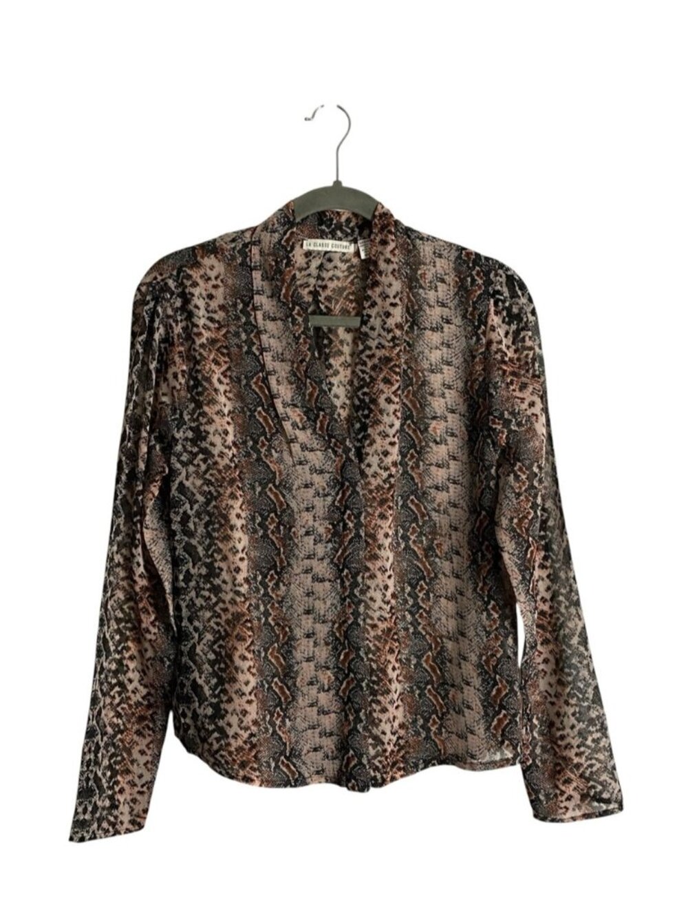 NWT La Classe Couture Women's Snake Print Button-Up Sheer Blouse